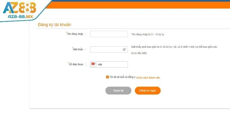Chi tiết về các bước để đăng ký AZ888